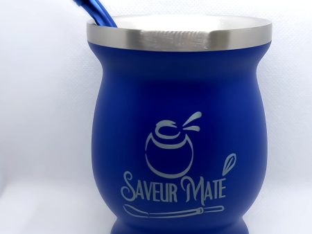 Calebasse Mate con bombilla. Color azul brillante. Yerba Mate de alta calidad.(250ml) Sale